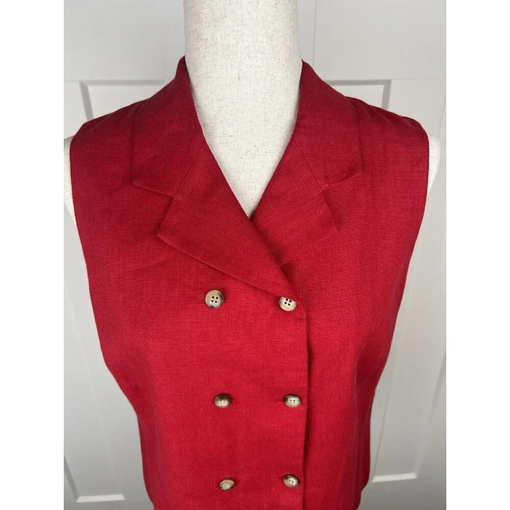 Vintage Harold’s 100% Linen Red Double Breasted Vest Size 10 Tailored Lined